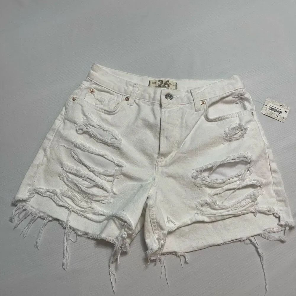 NWT Free People White Destroyed Distressed Denim Shorts Size 26 New
